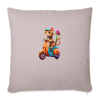 Katze fährt Roller - Sofakissenbezug 45 x 45 cm - helles Taupe - Vorne