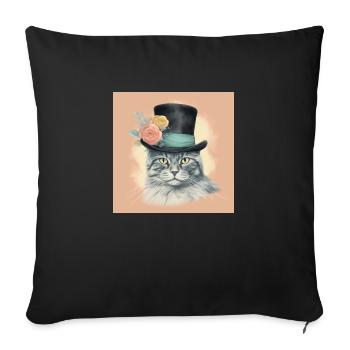 Cat with a hat - Sofa pillowcase 17,3'' x 17,3'' (45 x 45 cm) - black - Front