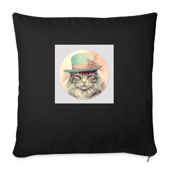 Cat with a hat - Sofa pillowcase 17,3'' x 17,3'' (45 x 45 cm) - black - Front