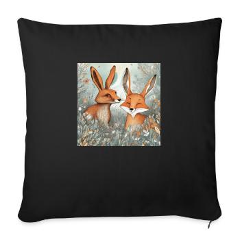 Lièvre et renard - Housse de coussin décorative 45 x 45 cm - noir - Devant
