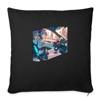 CyberPunk Girl - Sofa pillowcase 17,3'' x 17,3'' (45 x 45 cm) - black - Front