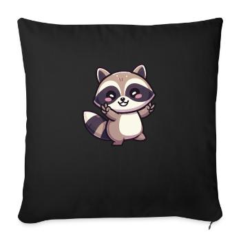 Mignon raton laveur kawaii dansant et souriant - Housse de coussin décorative 45 x 45 cm - noir - Devant