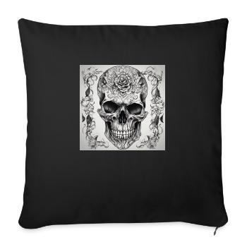 Skull with rose - Sofakissenbezug 45 x 45 cm - Schwarz - Vorne