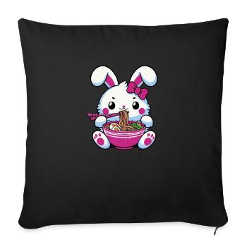 Kawaii Cute Rabbit Eating Ramen - Sofa pillowcase 17,3'' x 17,3'' (45 x 45 cm) - black - Front