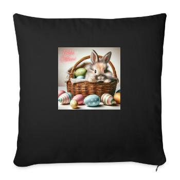 Ein süßer hase im Korb - Sofakissenbezug 45 x 45 cm - Schwarz - Vorne