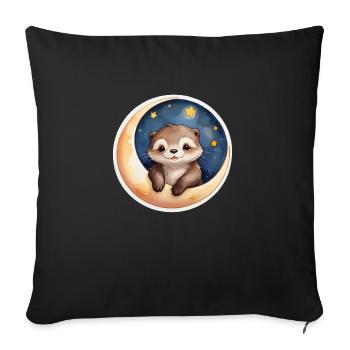 Loutre assise dans la lune - Housse de coussin décorative 45 x 45 cm - noir - Devant