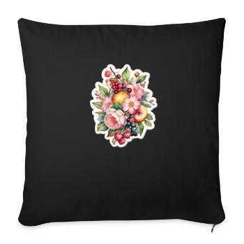 Blumen und Obst - Sofakissenbezug 45 x 45 cm - Schwarz - Vorne