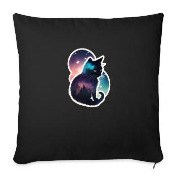 Cat in the stars - Sofa pillowcase 17,3'' x 17,3'' (45 x 45 cm) - black - Front