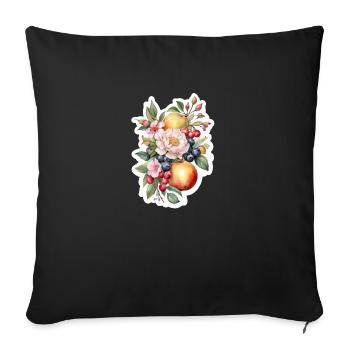 Blumen und Obst - Sofakissenbezug 45 x 45 cm - Schwarz - Vorne