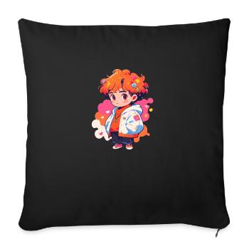 Manga Fille - Housse de coussin décorative 45 x 45 cm - noir - Devant