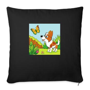 Curious Papillon Investigating a Butterfly - Sofa pillowcase 17,3'' x 17,3'' (45 x 45 cm) - black - Front