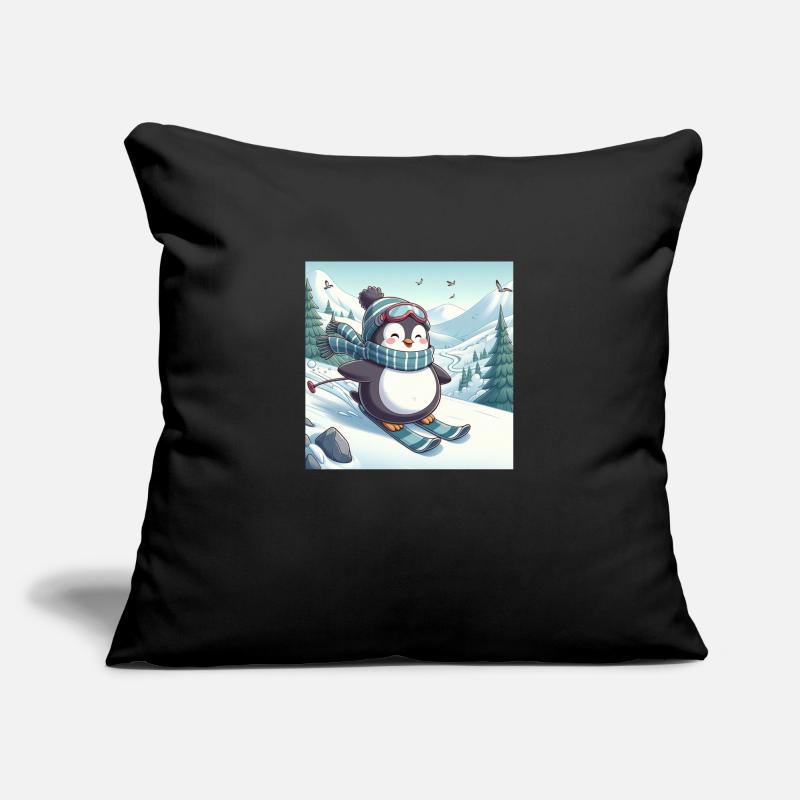 Pingouin de ski Housse de coussin décorative 45 x 45 cm