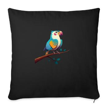 illustration d'un perroquet sur une branche - Housse de coussin décorative 45 x 45 cm - noir - Devant