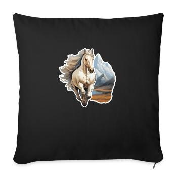 Wild horse in front of a mountain range - Sofa pillowcase 17,3'' x 17,3'' (45 x 45 cm) - black - Front