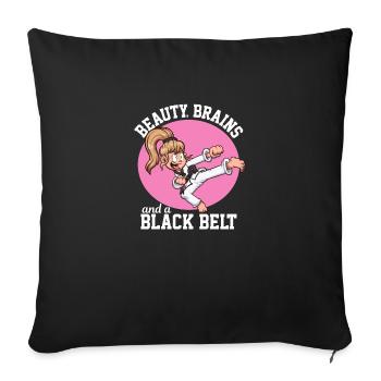 Beauty, Brains And A Black Belt Cartoon - Sofa pillowcase 17,3'' x 17,3'' (45 x 45 cm) - black - Front