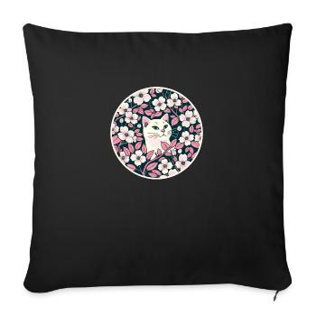 White Cat Flowers - Sofa pillowcase 17,3'' x 17,3'' (45 x 45 cm) - black - Front