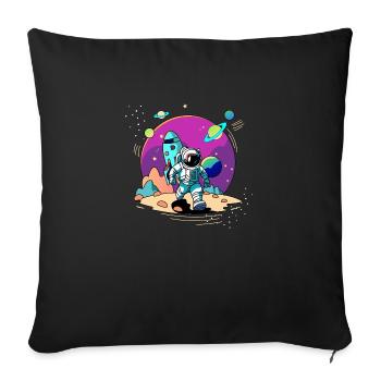 Astronaute de l’espace marchant dans une planète extraterrestre et une fusée - Housse de coussin décorative 45 x 45 cm - noir - Devant