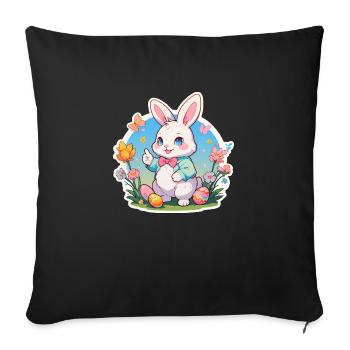 Lapin de Pâques marchant sous le soleil printanier - Housse de coussin décorative 45 x 45 cm - noir - Devant
