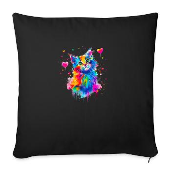 Colorful cute cat with heart - Sofa pillowcase 17,3'' x 17,3'' (45 x 45 cm) - black - Front