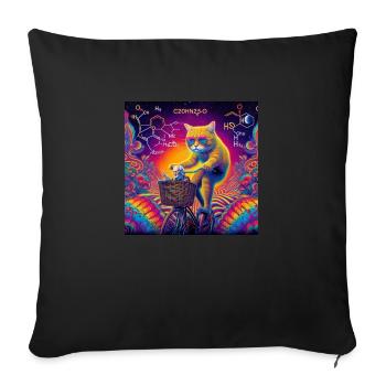 Journée du vélo. Chat psychédélique avec vélo - Housse de coussin décorative 45 x 45 cm - noir - Devant