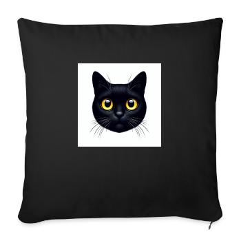 Chat noir mignon avec de grands yeux jaunes - Housse de coussin décorative 45 x 45 cm - noir - Devant