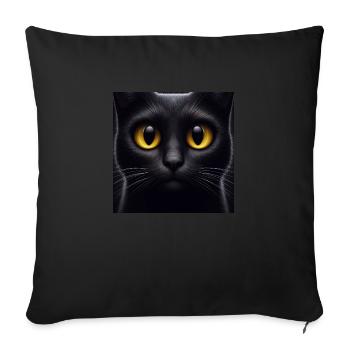 Chat noir mignon avec de grands yeux jaunes - Housse de coussin décorative 45 x 45 cm - noir - Devant