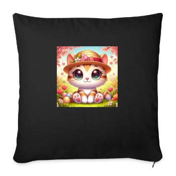 Cute kitten in spring with flower hat - Sofa pillowcase 17,3'' x 17,3'' (45 x 45 cm) - black - Front