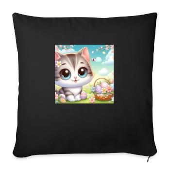 Chaton mignon au printemps avec panier de fleurs - Housse de coussin décorative 45 x 45 cm - noir - Devant