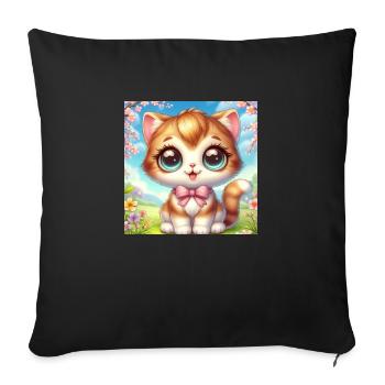 Chaton mignon au printemps avec boucle - Housse de coussin décorative 45 x 45 cm - noir - Devant