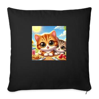 2 chatons d’été mignons à table en mangeant - Housse de coussin décorative 45 x 45 cm - noir - Devant