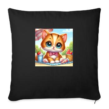Cute summer kitten/towel beach with snacks - Sofa pillowcase 17,3'' x 17,3'' (45 x 45 cm) - black - Front