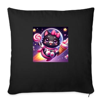 Space Kitty mit Softeis und Lolli im Weltall - Sofa pillowcase 17,3'' x 17,3'' (45 x 45 cm) - black - Front