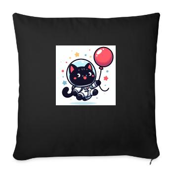 Chat mignon de l’espace en combinaison spatiale avec un ballon - Housse de coussin décorative 45 x 45 cm - noir - Devant