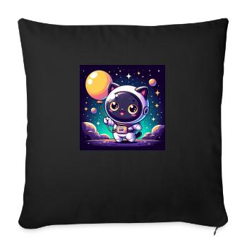 Space Kitty with balloon in space - Sofa pillowcase 17,3'' x 17,3'' (45 x 45 cm) - black - Front