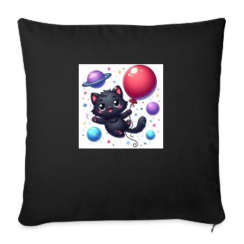 Space Kitty with red balloon in space - Sofa pillowcase 17,3'' x 17,3'' (45 x 45 cm) - black - Front