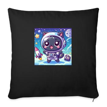 Space Kitty dans l’espace avec fusée et sac - Housse de coussin décorative 45 x 45 cm - noir - Devant