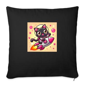 Space Kitty sur une fusée dans l’espace - Housse de coussin décorative 45 x 45 cm - noir - Devant