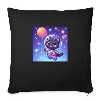 Space Kitty with balloon in space - Sofa pillowcase 17,3'' x 17,3'' (45 x 45 cm) - black - Front