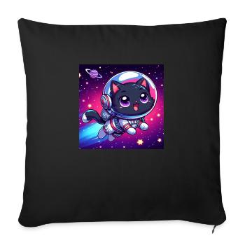 Space Kitty heureux dans l’espace - Housse de coussin décorative 45 x 45 cm - noir - Devant