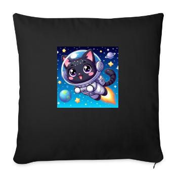 Cute space cat with jetpack in space - Sofa pillowcase 17,3'' x 17,3'' (45 x 45 cm) - black - Front