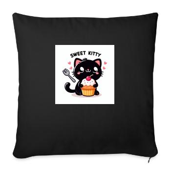 Sweet Kitty noir avec Cupcake et lettrage - Housse de coussin décorative 45 x 45 cm - noir - Devant