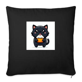 Sweet Kitty Black assis avec Cupcake - Housse de coussin décorative 45 x 45 cm - noir - Devant