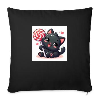 Sweet Kitty noir gai avec sucette et coeurs - Housse de coussin décorative 45 x 45 cm - noir - Devant