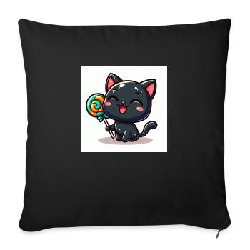 Sweet Kitty Black with Laughing with Lollipop - Sofa pillowcase 17,3'' x 17,3'' (45 x 45 cm) - black - Front