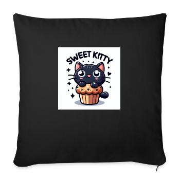 Sweet Kitty noir avec muffin et police - Housse de coussin décorative 45 x 45 cm - noir - Devant