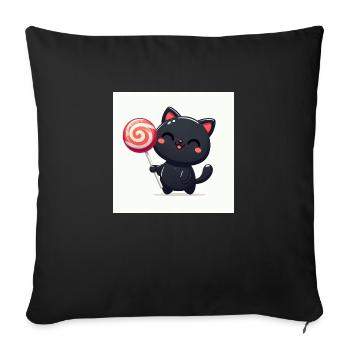 Sweet Kitty noir avec grosse sucette - Housse de coussin décorative 45 x 45 cm - noir - Devant