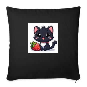 Sweet Kitty Black with Strawberry and Collar - Sofa pillowcase 17,3'' x 17,3'' (45 x 45 cm) - black - Front