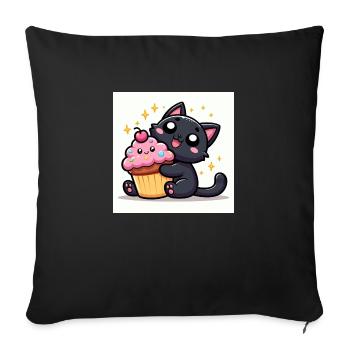 Sweet Kitty Black avec un Cupcake - Housse de coussin décorative 45 x 45 cm - noir - Devant