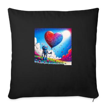 Robot avec un ballon en forme de cœur - Housse de coussin décorative 45 x 45 cm - noir - Devant