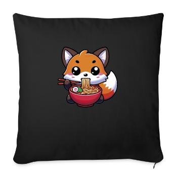 Mignon renard kawaii mangeant des ramen - Housse de coussin décorative 45 x 45 cm - noir - Devant